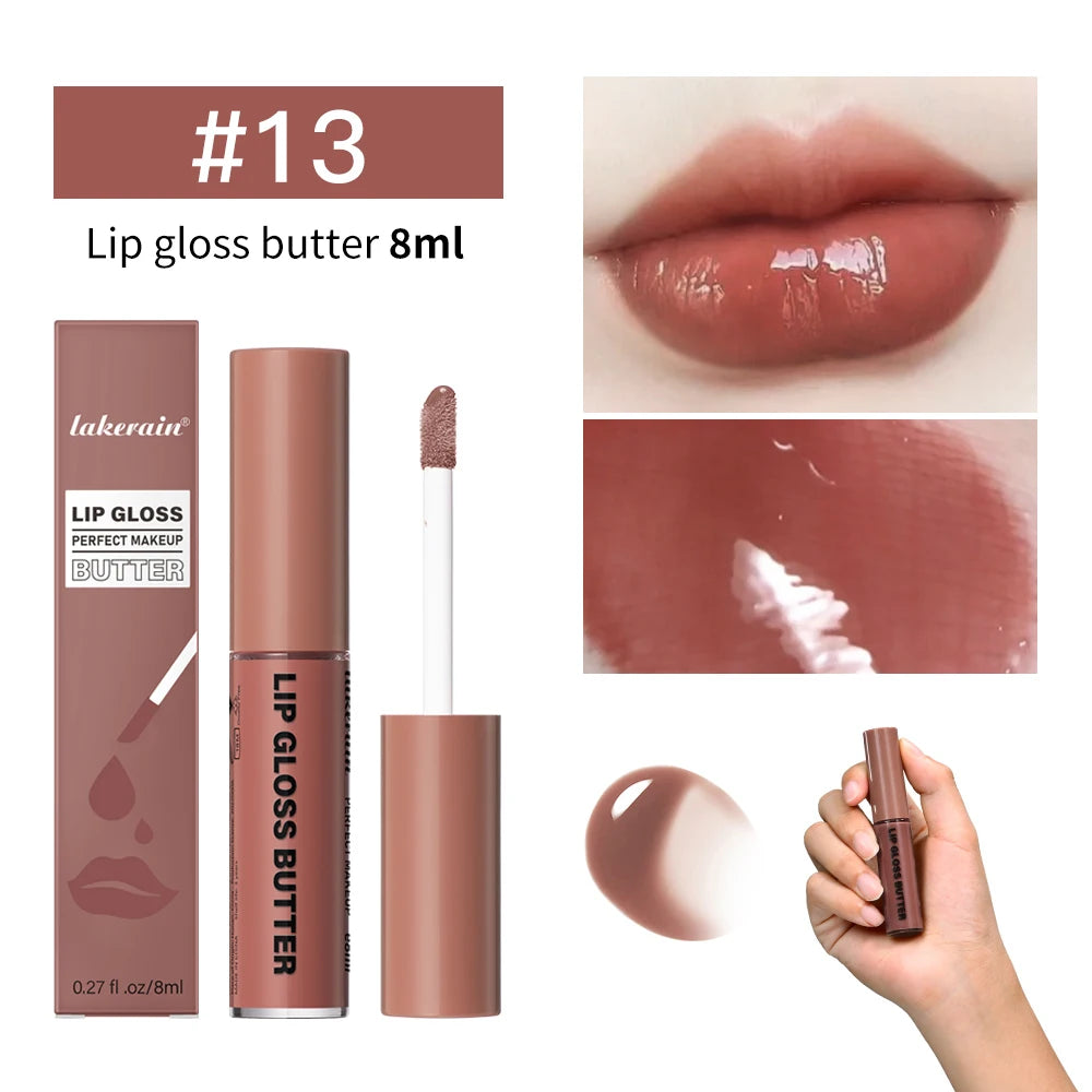 8ml Butter Non-stick Cup Gloss Lip Gloss Moisturizing Mirror Lip Gloss Lasting Color Lip glaze Dye Lip Liquid Makeup For Women Peaceful Pleasures Health and Wellness 13