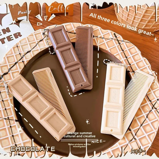 Chocolate Folding Mirror Comb High Appearance Level Cute and Girlish Small Folding Mirror Comb for Girl Portable Integrated Comb Peaceful Pleasures Health and Wellness