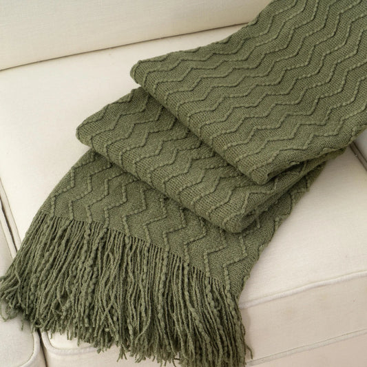 Battilo Green Knit Throw Blanket For Bed Lightweight Sofa Blanket With Tassels Decorative Knitted Plaid Blanket For Spring Decor Peaceful Pleasures Health and Wellness