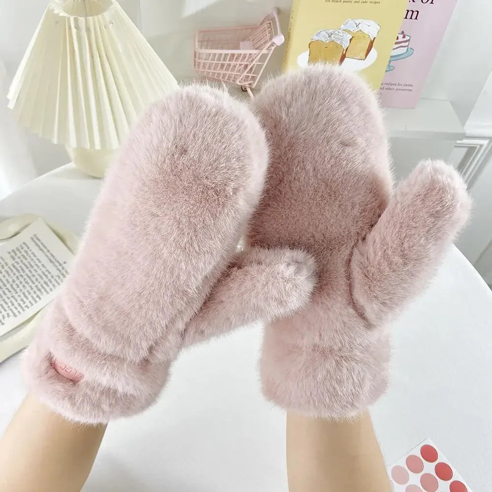 Anti-cold Keep Warm Thickened Gloves Winter Solid Color Warm Gloves Students Fashionable and Cute Multi-finger Windproof Gloves Peaceful Pleasures Health and Wellness pink