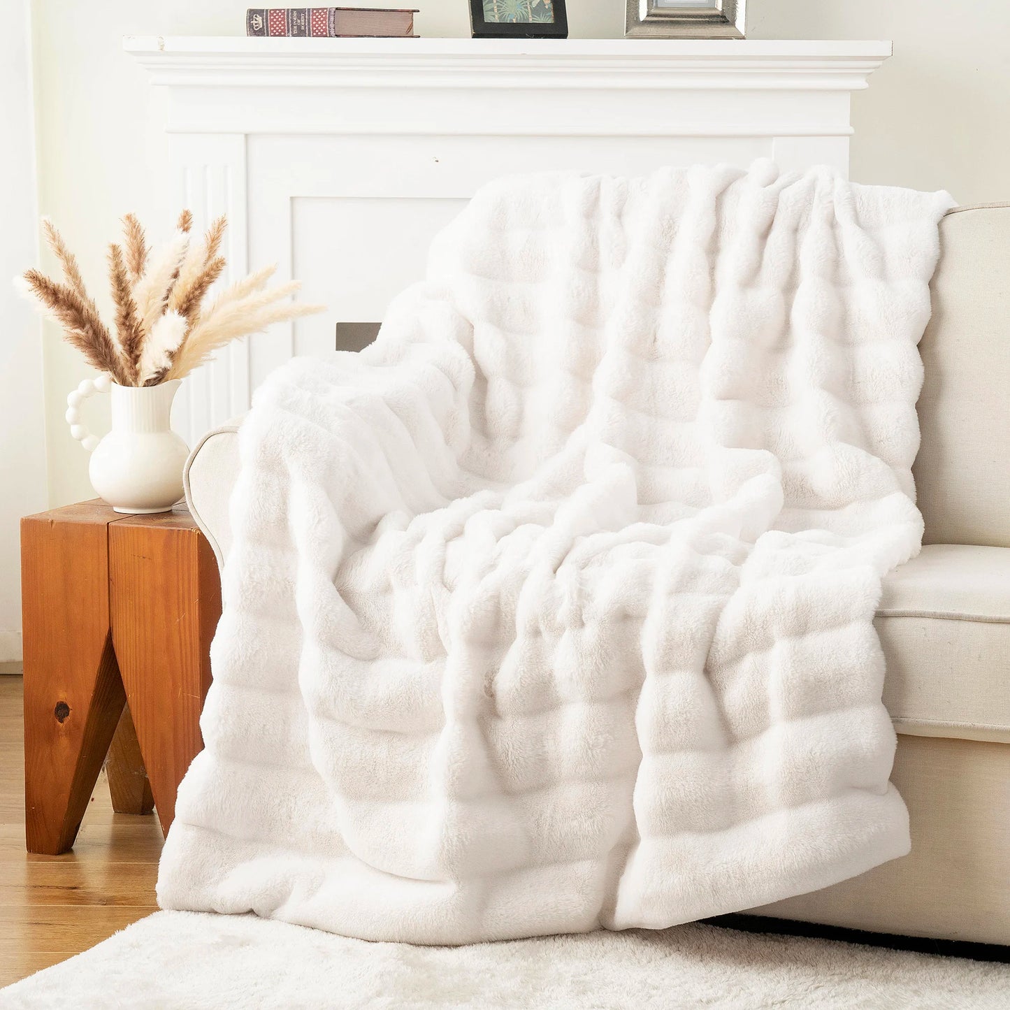 Battilo Faux Fur Throw Blanket ,Faux Rabbit Fur Blanket ,Fluffy Plush Thick Blankets for Bed Sofa,Soft Cozy Fuzzy Mink Blanket Peaceful Pleasures Health and Wellness Ivory 127x152cm