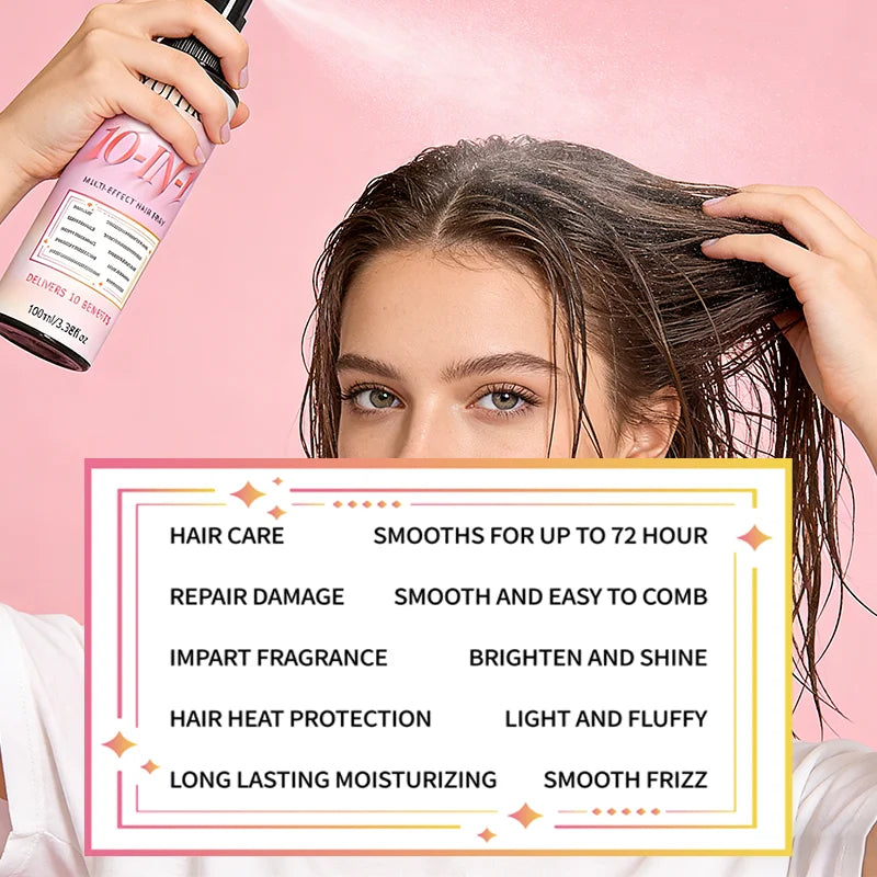 YUITIKUE 10-IN-1 Multi-Effect Hair Spray | Professional 10 Benefits Formula | For Frizz Control, Heat Protection & Shiny Hair Peaceful Pleasures Health and Wellness
