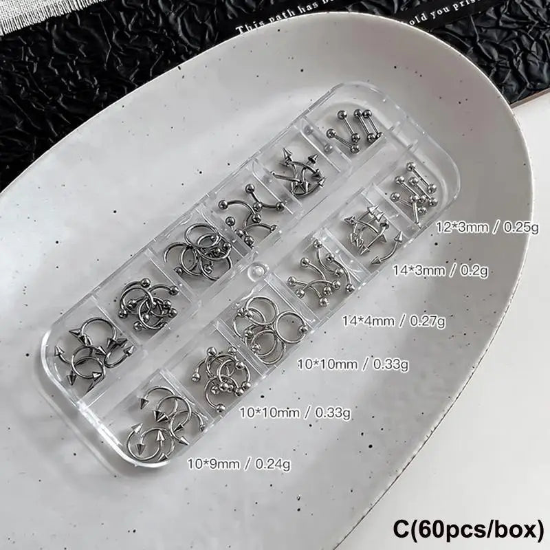3D Punk Metal Nail Charms Retro Circle Black White 30/60pc