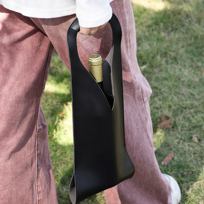Reusable Leather Wine Gift Bag | Double Layer Bottle Tote Wine Gift Bag Peaceful Pleasures Health and Wellness