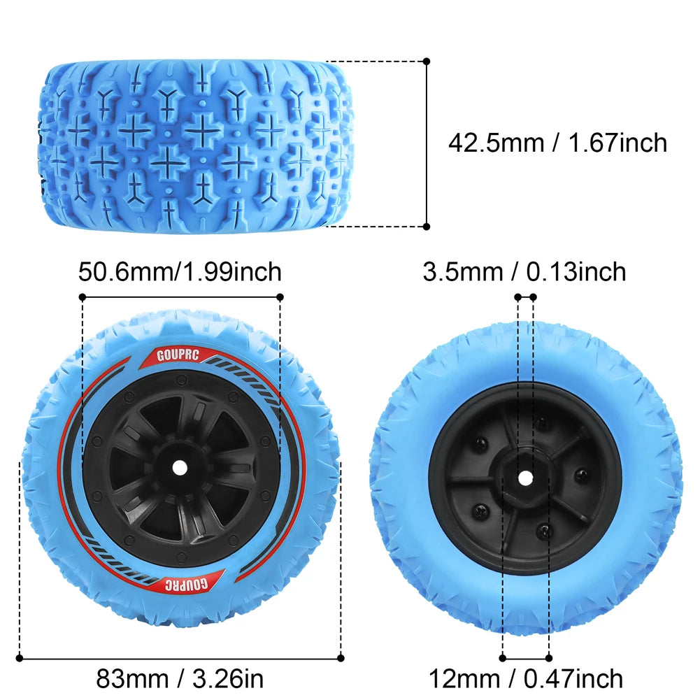 4Pcs 12mm Hex RC Wheels and Tires Swamp Claw Mud Terrain Tires Accessories RC Tires Wheels for 1/14 1/16 RC Car Crawler Peaceful Pleasures Health and Wellness