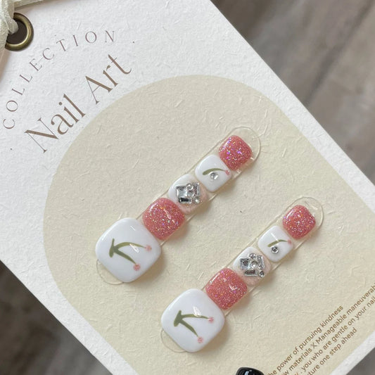 Glossy Pink Cherry Press-On Toenails | Resin False Toenails Press-On Toenails Peaceful Pleasures Health and Wellness L