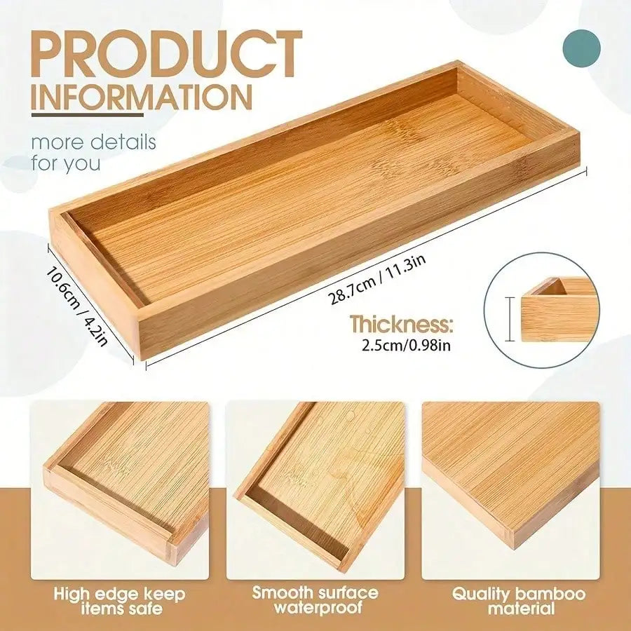 Bamboo Serving Tray & Bathroom Vanity Organizer – Decorative Counter Tray Set