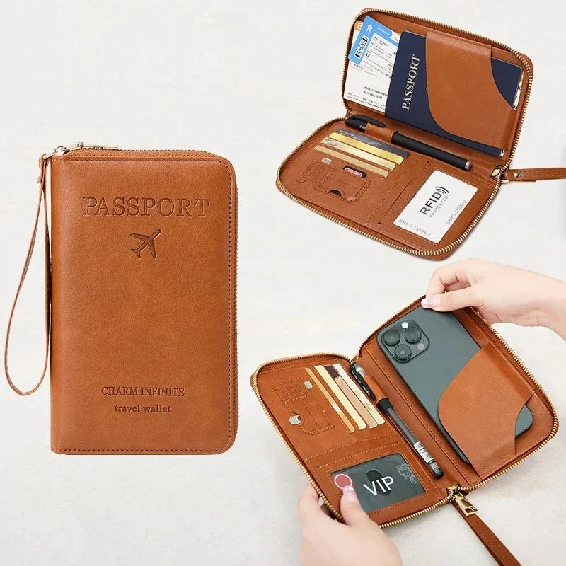 Travel Wallet Passport Holder with Wrist Strap & Card Organizer