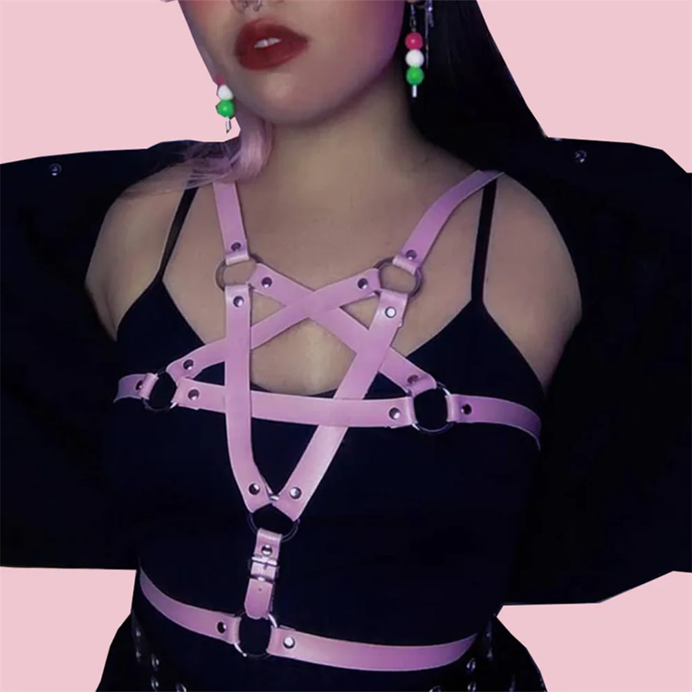 Pink UYEE Women Sexy Harness Belt Leather Lingerie Body Gothic