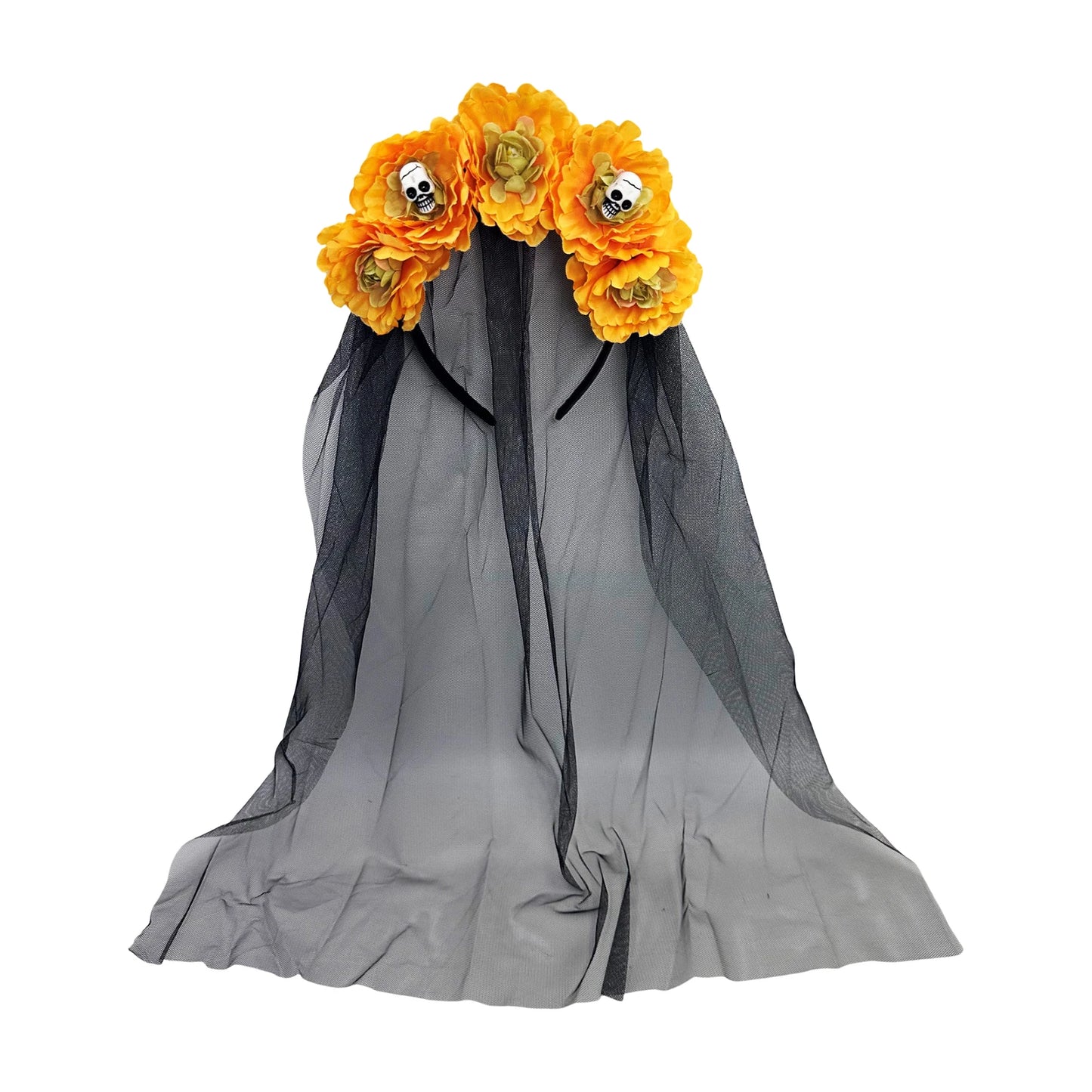 Gothic Rose Skull Headband | Halloween Floral Veil Hair Hoop
