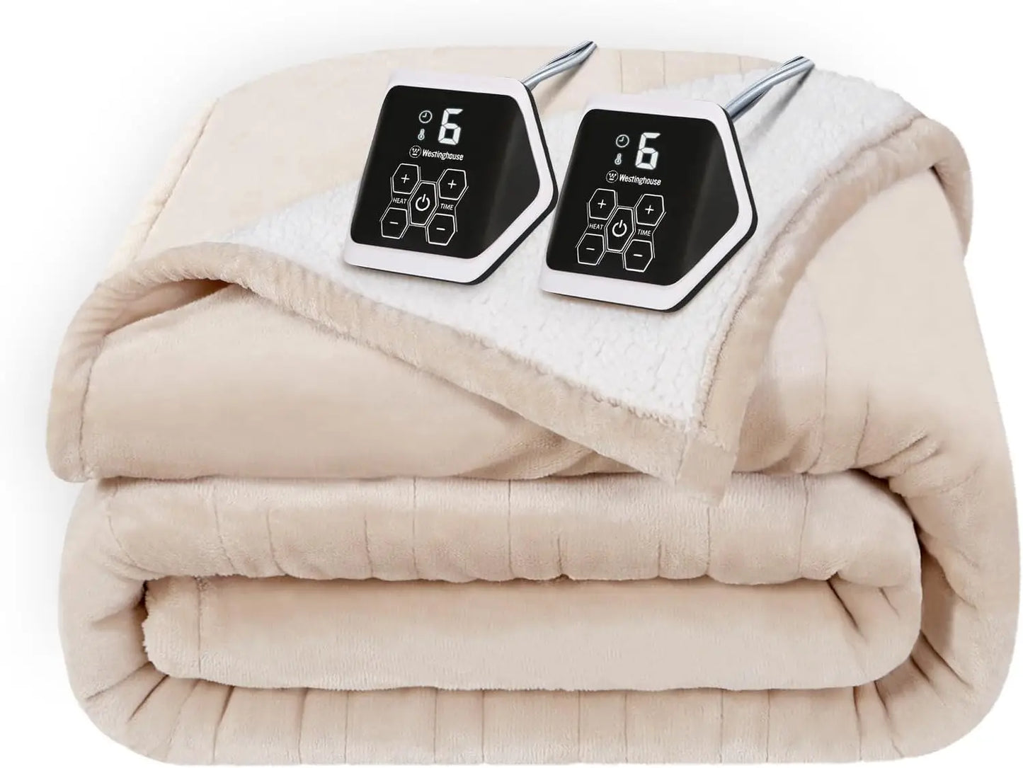 Queen Electric Heated Blanket – Flannel & Sherpa, Beige Peaceful Pleasures Health and Wellness United States