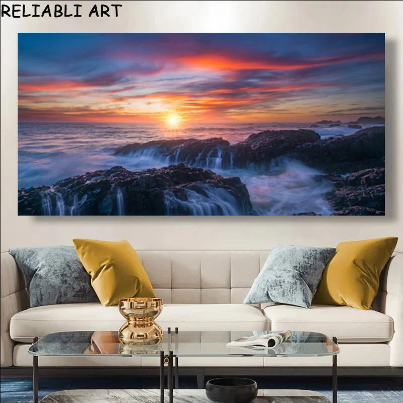 Modern Large Size Landscape Poster Wall Art Canvas Painting Sunset Beach Picture For Living Room Bedroom Home Decor No Frame Peaceful Pleasures Health and Wellness