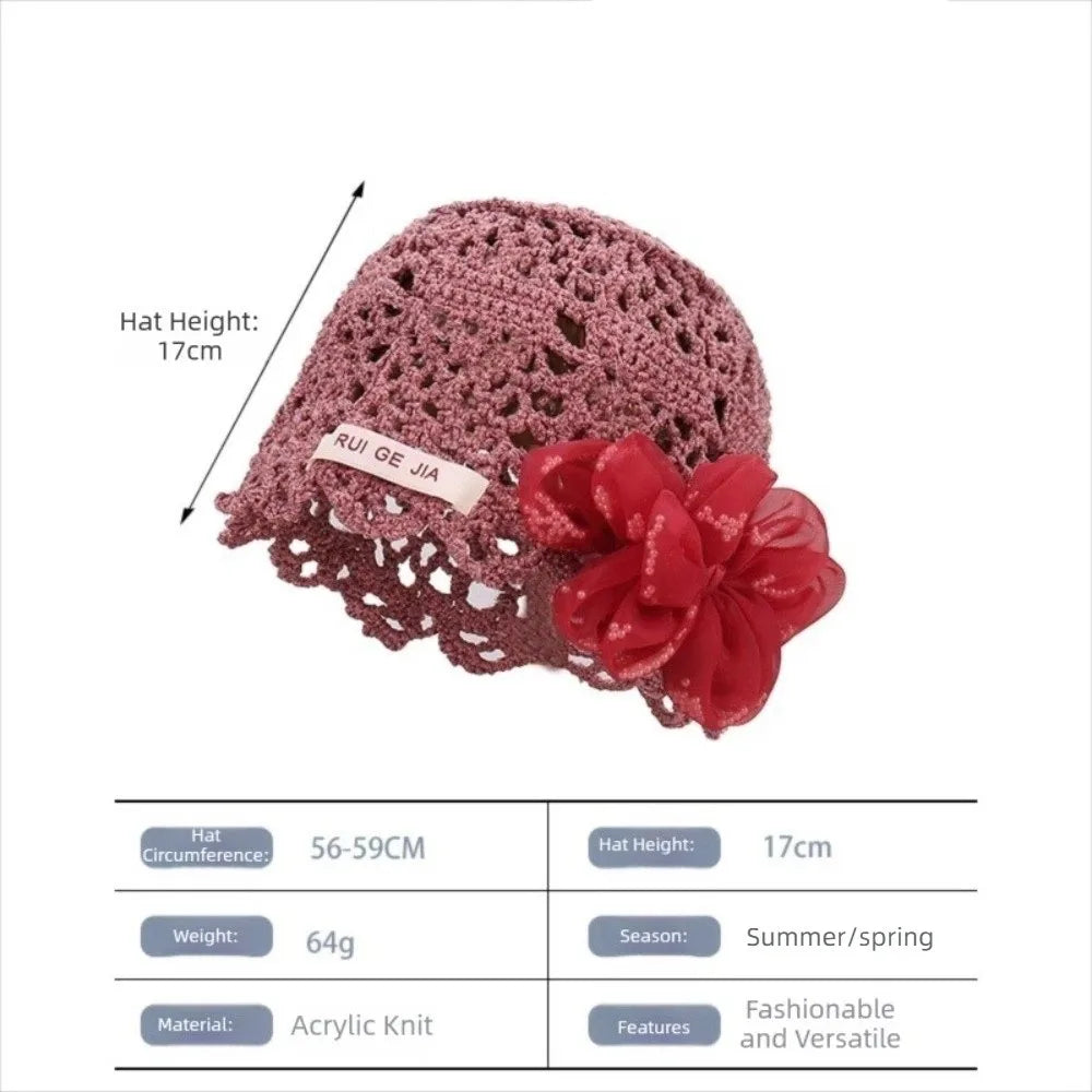3D Flower Hollow Knit Beanie – Breathable Summer Cap