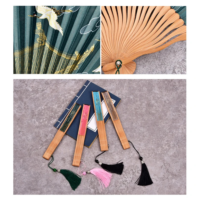 Chinese Folding Hand Fan | Bamboo Fabric Dance & Hanfu Fan