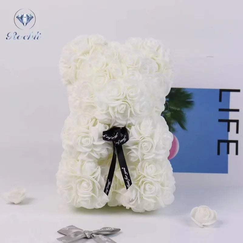 Romantic Rose Bear Eternal Flower Valentine's Day Gift, Christmas Wedding Floral Home Decor for Party Festival Decoration Peaceful Pleasures Health and Wellness