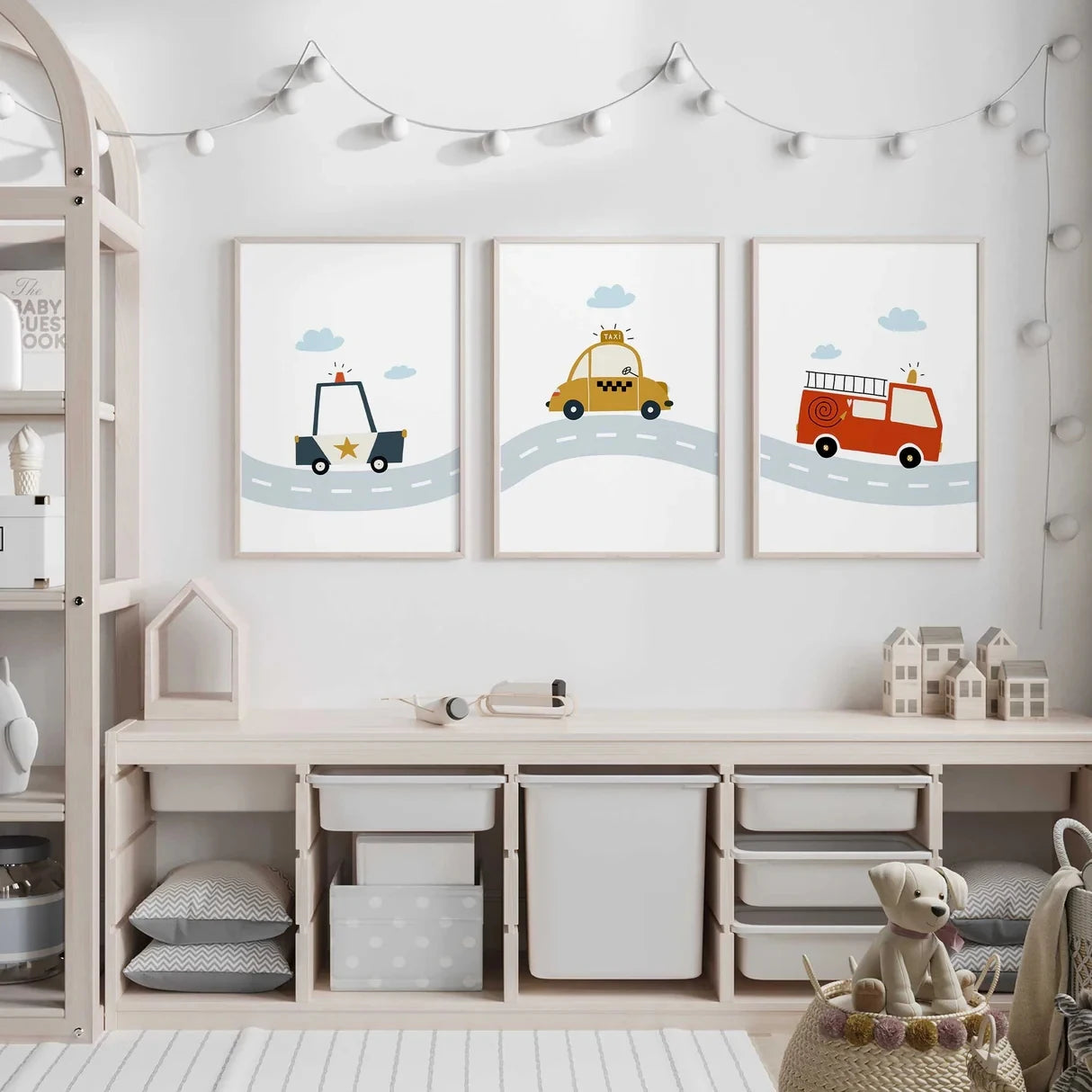 3-Piece Boys Vehicle Canvas Wall Art | Kids Room Decor Prints