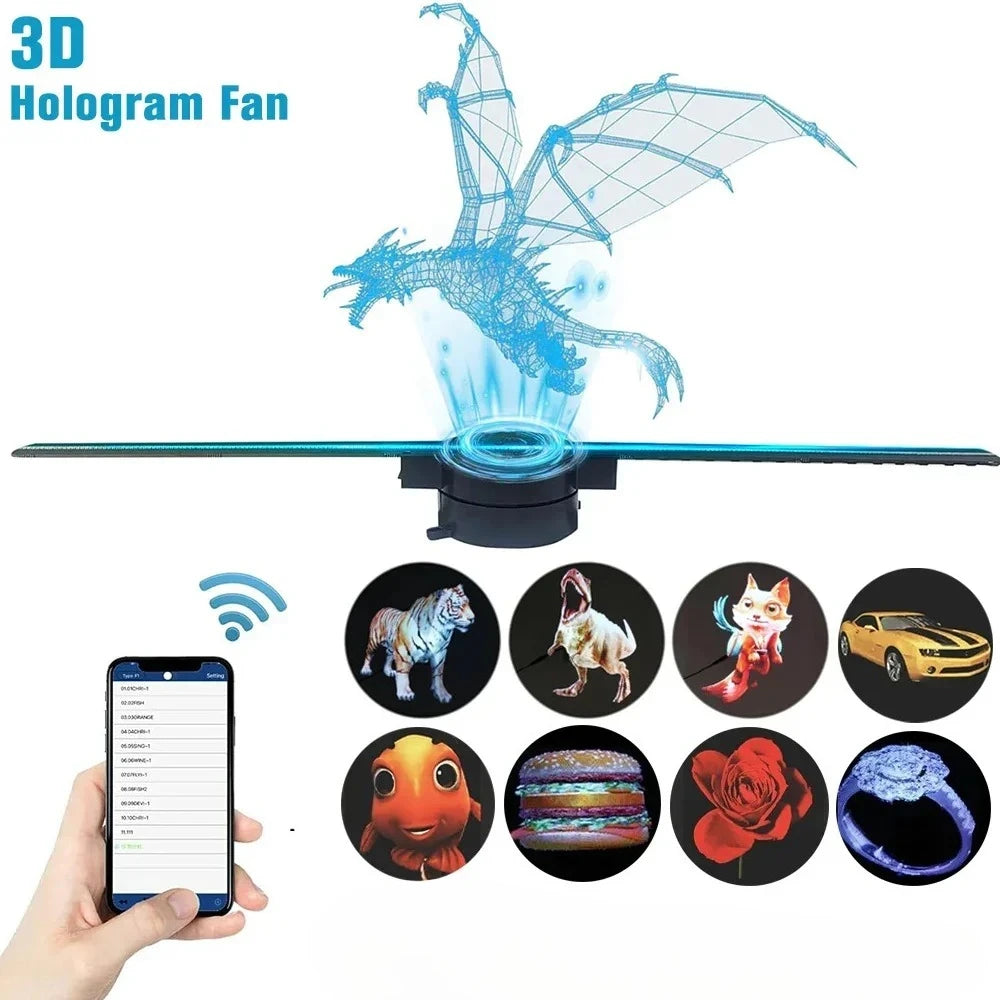 42cm 3D Holographic Fan Projector | WiFi, DIY Logo, LED Display
