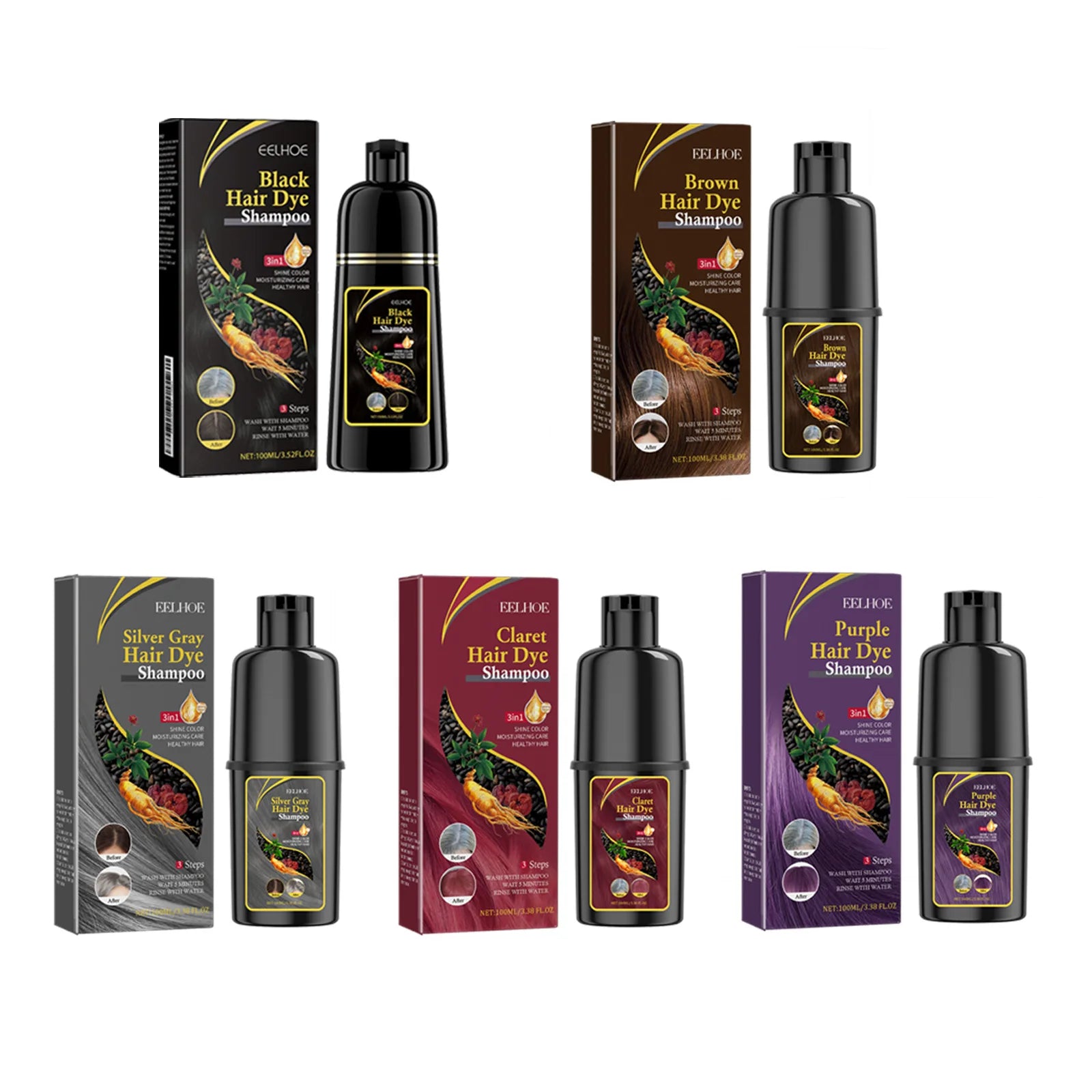 3-in-1 Hair Darkening & Color Restore Shampoo – Natural Black Hair Dye Treatment 100ml Peaceful Pleasures Health and Wellness