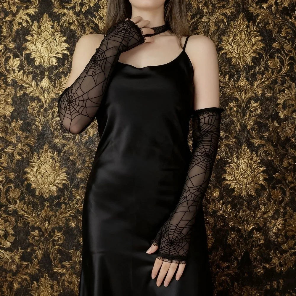 Spider Web Lace Fingerless Gloves & Arm Sleeves | Cosplay