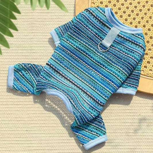 Dog Cooling Jumpsuit – Breathable Stripe Sun Protection Suit Dog Cooling Jumpsuit Oasis Select Blue XS