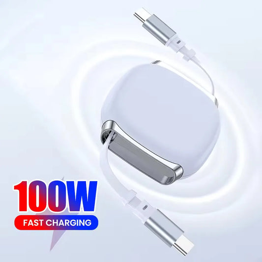 100W USB-C Retractable Fast Charging Cable with Storage Box Retractable USB-C Cable Peaceful Pleasures Health and Wellness