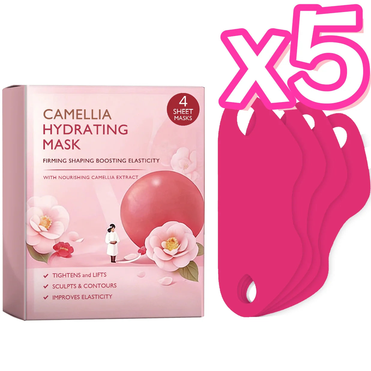 Facial Mask Double Chin Lifting Patches for Women Peaceful Pleasures Health and Wellness 4pcs in boxed x 5pcs