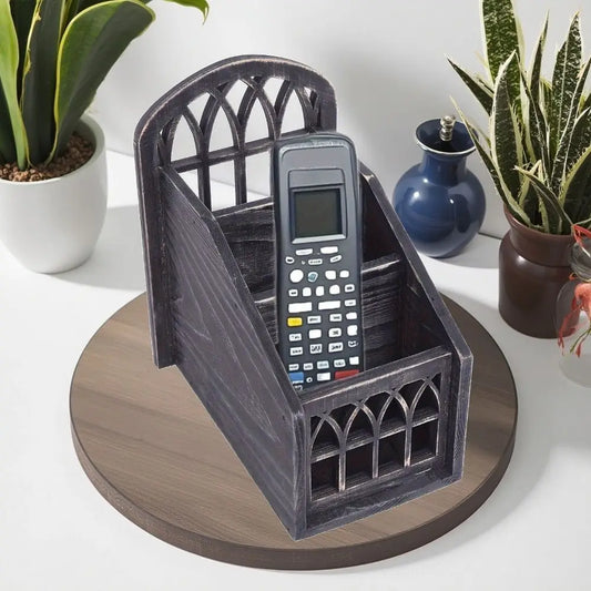 3-Grid Wooden Remote Control Holder | Vintage Desktop Organizer Desktop Storage Organizer Oasis Select
