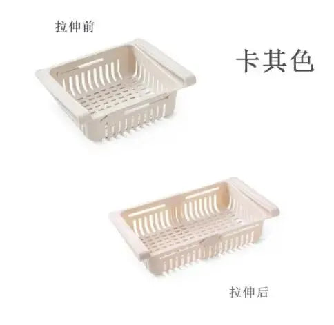 Multi Functional Refrigerator Storage Basket, Retractable Refrigerator Partition Storage Rack, Kitchen Drain Peaceful Pleasures Health and Wellness Beige