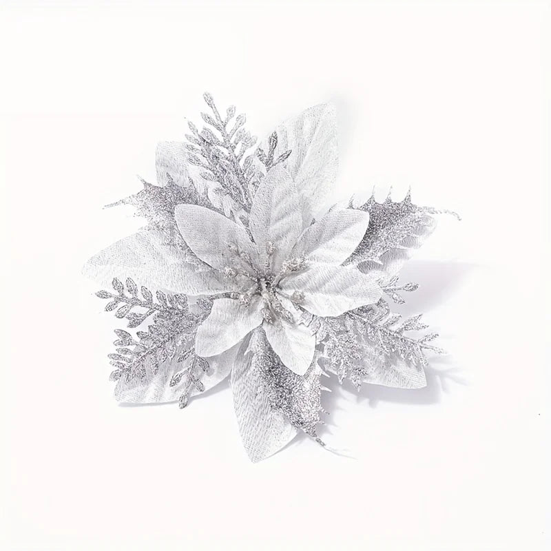 10pcs Christmas Gold Powder Christmas Flower Simulation Flower Christmas Decoration Flower Christmas Tree Decoration Peaceful Pleasures Health and Wellness