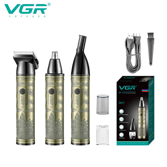 VGR 620 3-in-1 Hair Trimming Set Personal Deep Care Beauty Machine Nose Hair Trimmer Sharp Shaver Shaver Body Hair Trimmer Peaceful Pleasures Health and Wellness USB