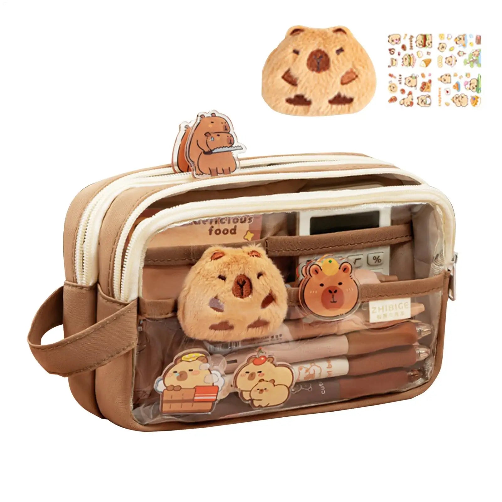 cute Capybara Print Large Capacity Pencil Case, Clear Stationery Organizer Bag for School Office Art Supplies Storage Girls Kids Peaceful Pleasures Health and Wellness