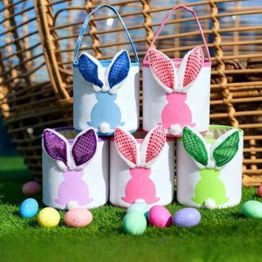 Light-Up Glitter Bunny Easter Egg Basket | Kids Candy Bucket Easter Party Basket Peaceful Pleasures Health and Wellness