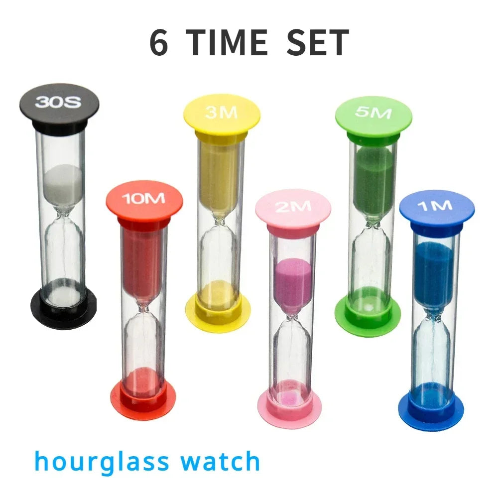 Colorful Hourglass Sand Timer Set – 6 Pcs, 30s–10 Min