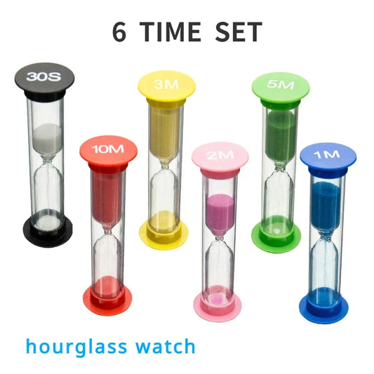 Colorful Hourglass Sand Timer Set – 6 Pcs, 30s–10 Min Hourglass Sand Timer Peaceful Pleasures Health and Wellness