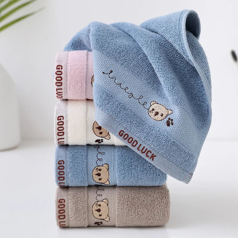 Baby Cotton Bath Towel – Soft Cartoon Bear Washcloth for Newborns