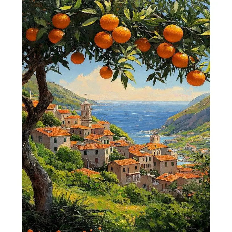 GATYZTORY Oil Painting By Numbers On Canvas Lemon Tree Coloring By Numbers For Adults Gift For Handiwork Home Decor Landscape Peaceful Pleasures Health and Wellness 111-6 50x70cm Unframed