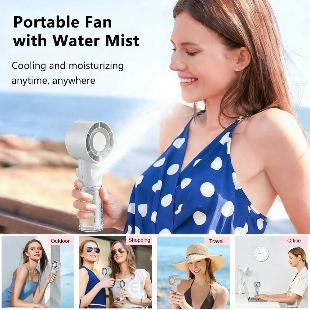 Portable Humidifier Mist Fan Rechargeable Mini Handheld Water Mist Fan Small Personal Air Cooling Fan for Outdoor Mini Spray Fan Peaceful Pleasures Health and Wellness