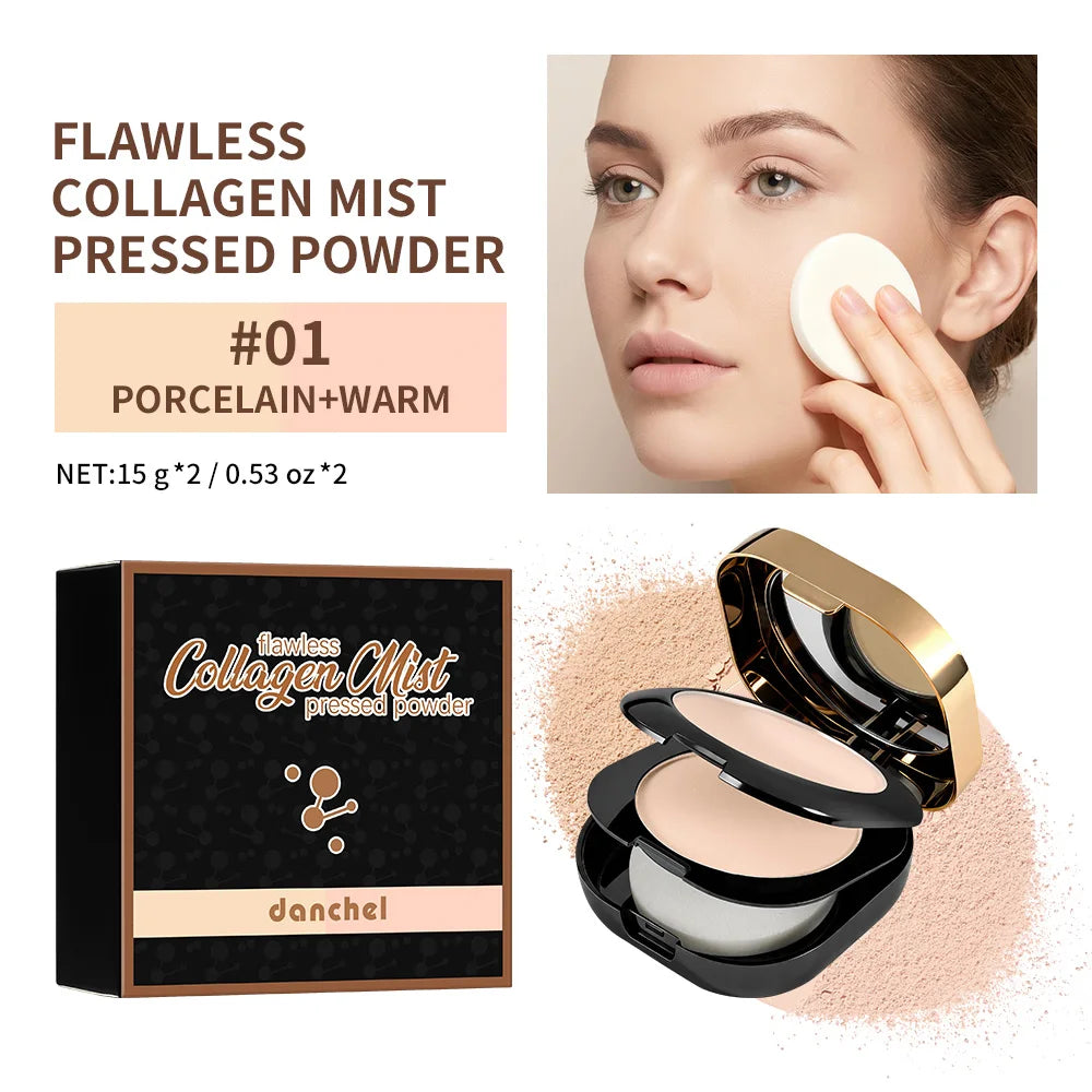 2 Shades Collagen Contour Setting Powder Waterproof Oil Control Matte Finish Brightening Long Lasting Foundation Pressed Powder Peaceful Pleasures Health and Wellness 1PORCELAIN WARM