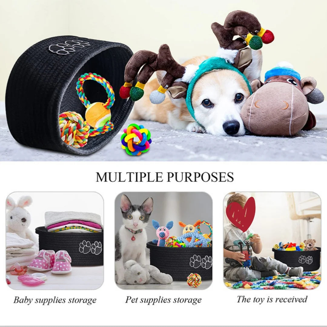 Woven Cotton Rope Storage Basket with Handle | Toy Organizer