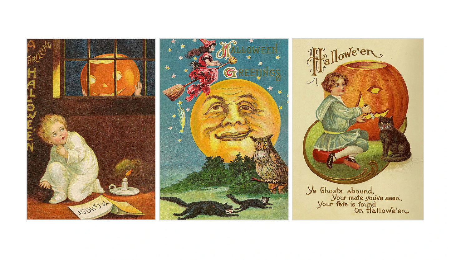 Retro Halloween Witch Pumpkin Canvas Wall Art Print | Unframed