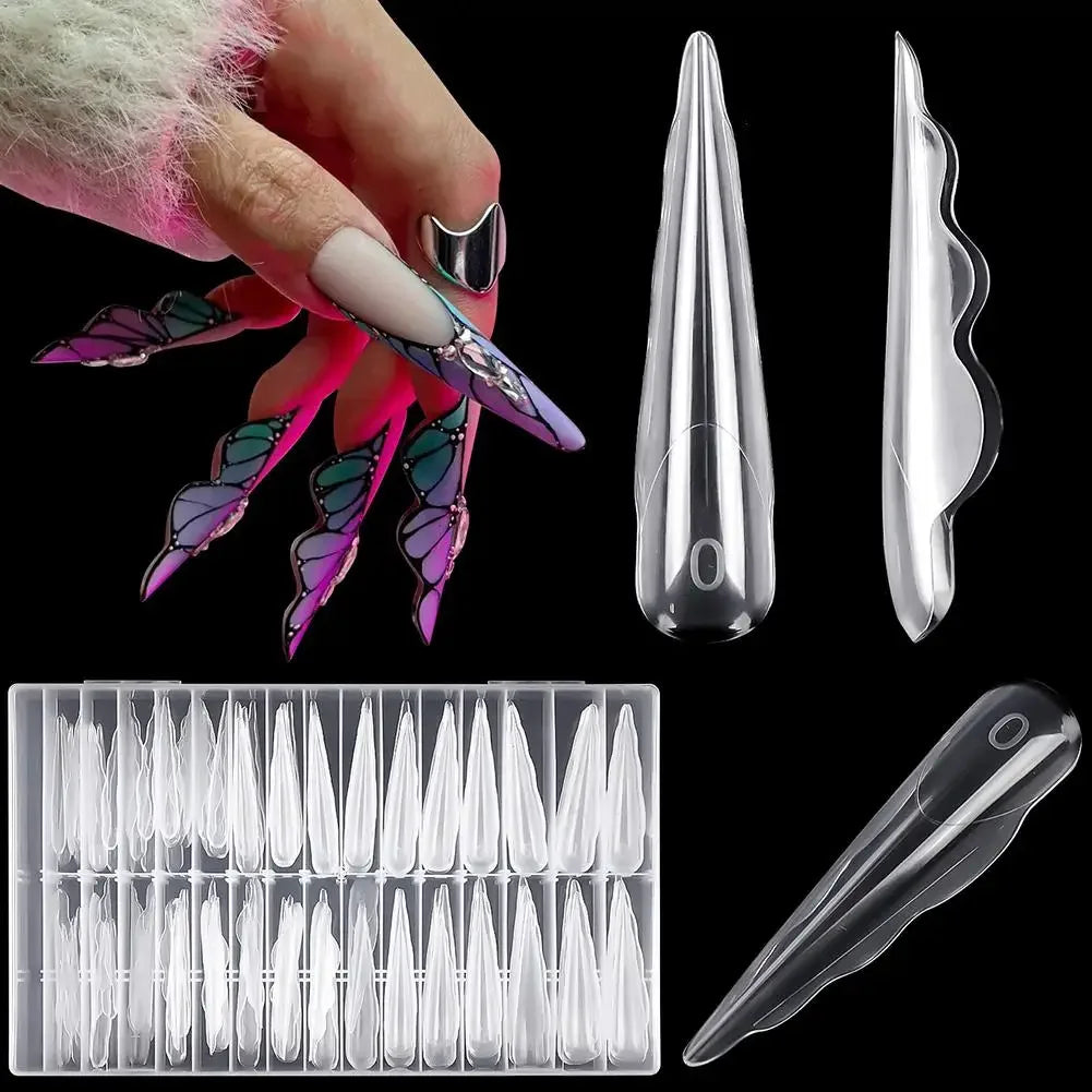 Extra Long Butterfly Nail Dual Forms 150pcs Extended Length Reusable Gel Extension Molds Guildelines Polygel Tips For Nail Art Peaceful Pleasures Health and Wellness 150pcs