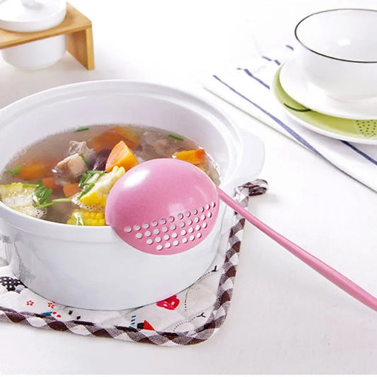 2-in-1 Long Handle Strainer Soup Spoon | Wheat Straw Kitchen Strainer Soup Spoon Peaceful Pleasures Health and Wellness