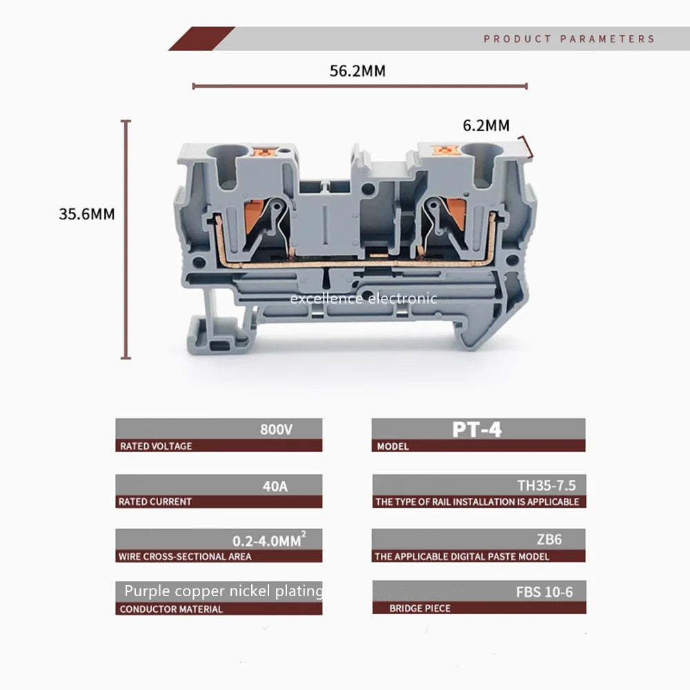 10PCS PT4 Push-in Din Rail Terminal Strip Plug PT-4 4mm² Cable Connector Electrical Connect Screwless Terminal Block Peaceful Pleasures Health and Wellness