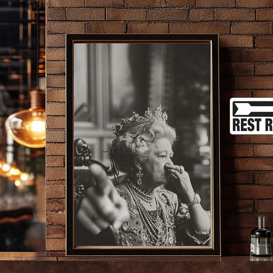 Vintage Queen Portrait Funny Canvas Wall Art | Bar Bathroom Decor Canvas Wall Art Print Peaceful Pleasures Health and Wellness