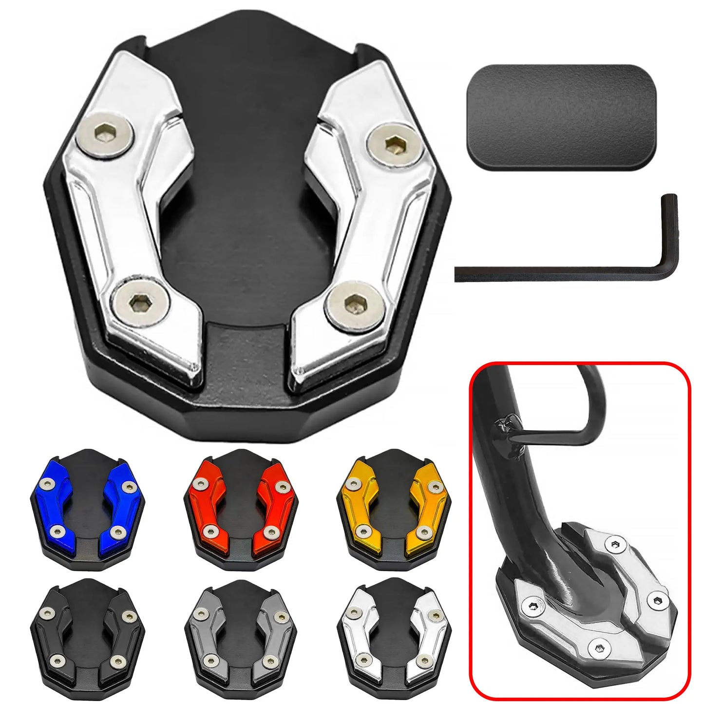 Motorcycle Side Stand Extension Kickstand foot Pad,Support Plate Helps Park Your Bike on Hot Pavement, Grass, Soft Ground Peaceful Pleasures Health and Wellness