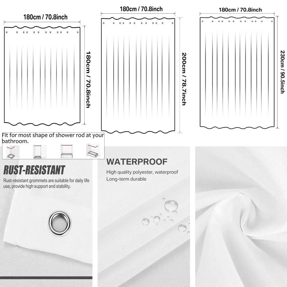 180-230cm Shower Curtains Waterproof Heavy Duty Thick Fabric Bath Curtain for Hotel Bathroom Bathtub Solid White Private Cover Peaceful Pleasures Health and Wellness