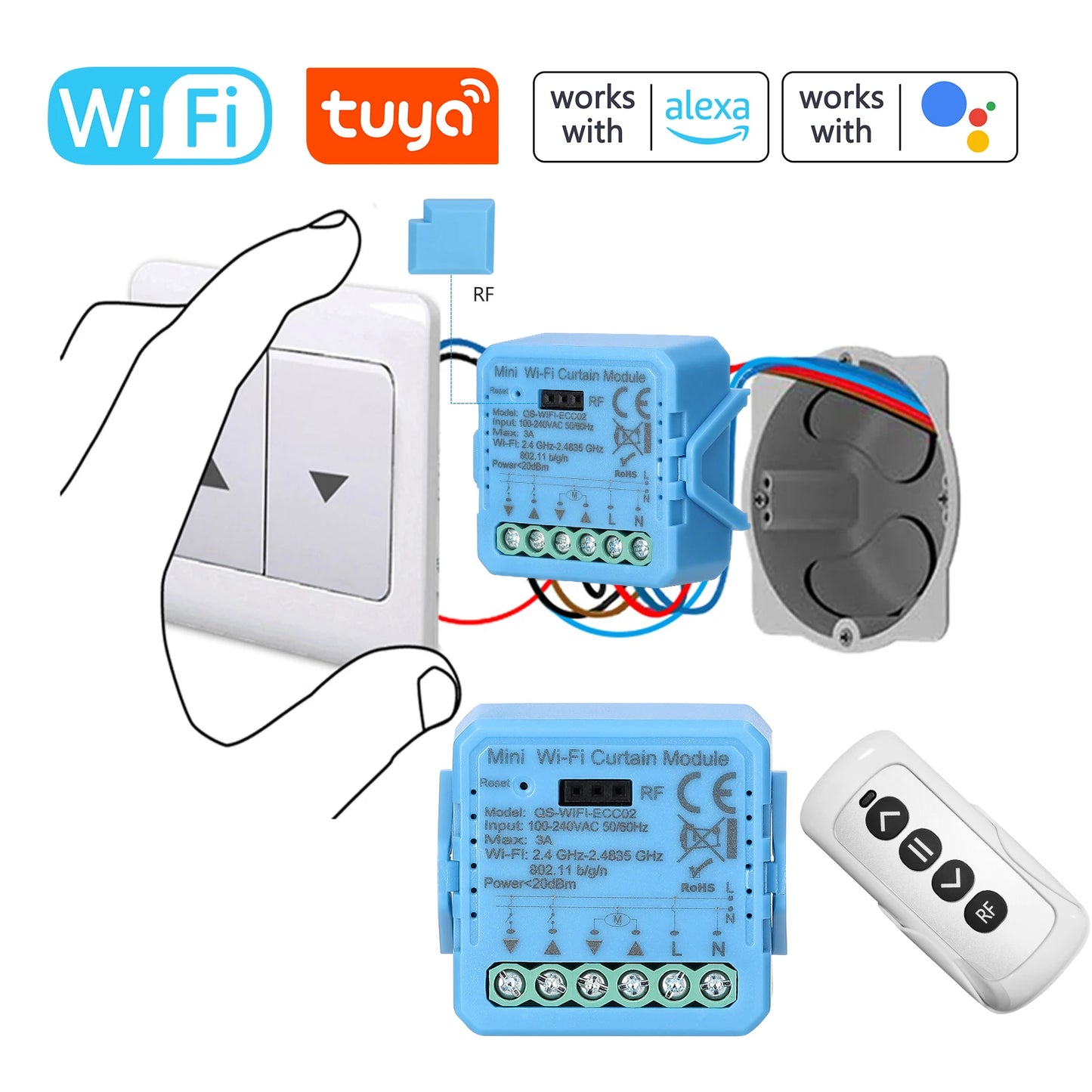 QS-Zigbee/Wifi-CP03 Tuya ZigBee/WiFi Curtain Switch Module for Roller Shutter Blinds Motor Smart Home Google Home Alexa Control Peaceful Pleasures Health and Wellness
