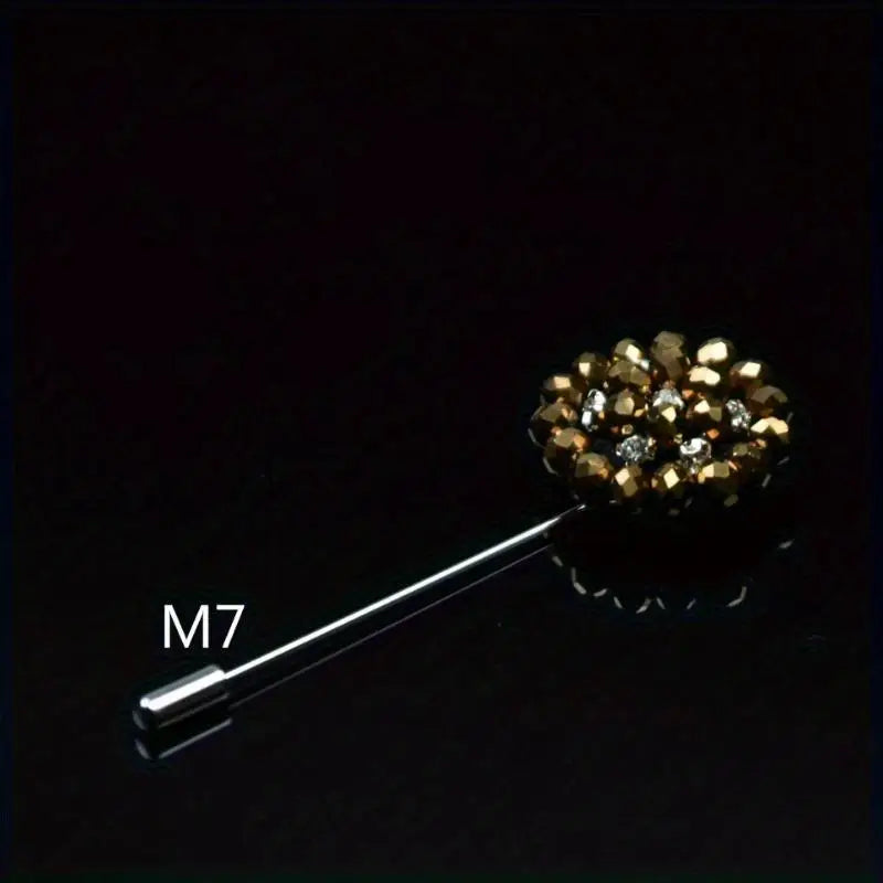 Fashion Crystal Flower Men's Brooches Long Brooch Pins Handmade Lapel