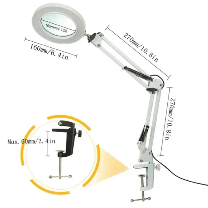 72LED 8X/10X NEW Illuminated Magnifier USB 3 Colors LED Magnifying Glass for Soldering Iron Repair/Table Lamp/Skincare Beauty Peaceful Pleasures Health and Wellness Short Version--White