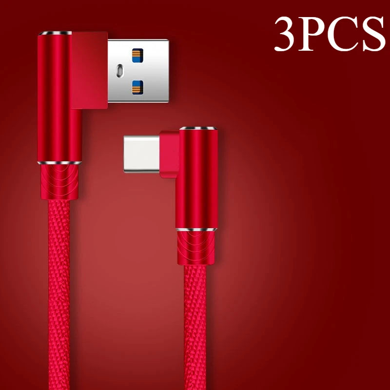 90° Elbow USB-C Fast Charging Cable 40W Nylon Braided Gaming Peaceful Pleasures Health and Wellness 3pcs Red 1m